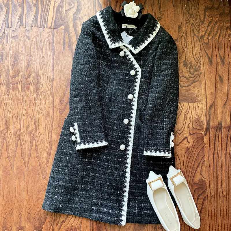 

Женское шерстяное пальто в стиле Хепберн, Черное вечернее пальто в улучшенном стиле Ципао, осенне-зимнее пальто