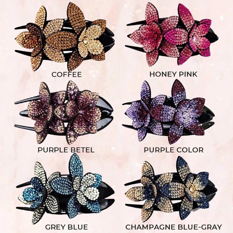 

2/6pcs Rhinestone Double Flower Hair Clip Women Hair Dovetail Clip Non-slip Comb Headdress Rhinestone Floral Hair Clip M88
