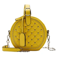 round shape crossbody bags yellow leather small handbag new fashion daily clutches female black shoulder pouch round purse