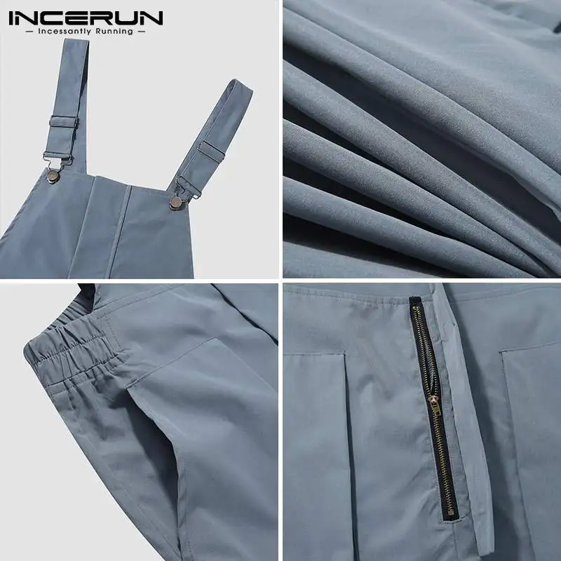 

Fashion Men Bib Rompers Solid Color Pockets Streetwear Summer Loose Casual Jumpsuits 2021 Suspenders Overalls Men S-5XL INCERUN