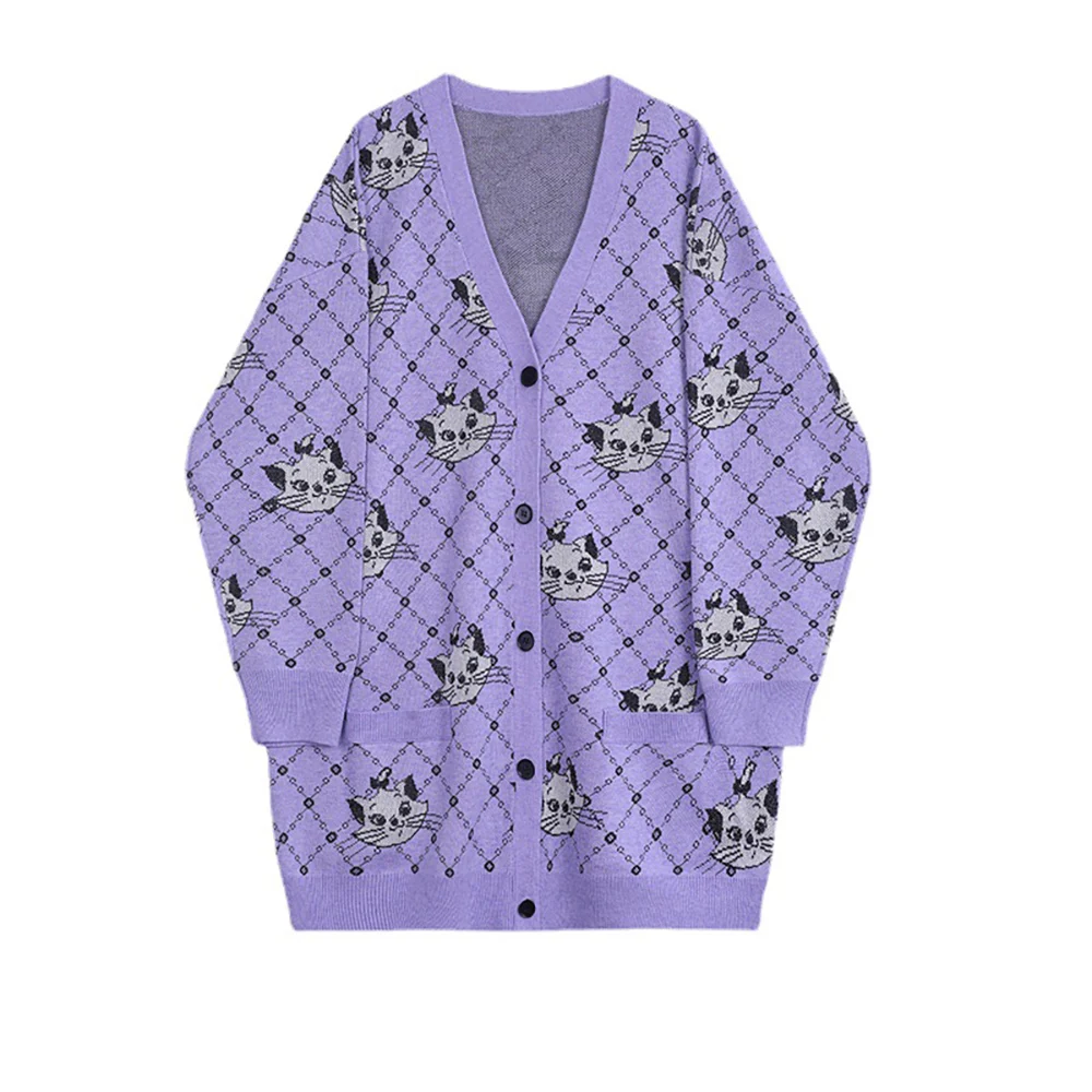 Женский трикотажный кардиган свободный пурпурный жакет оверсайз в стиле ретро