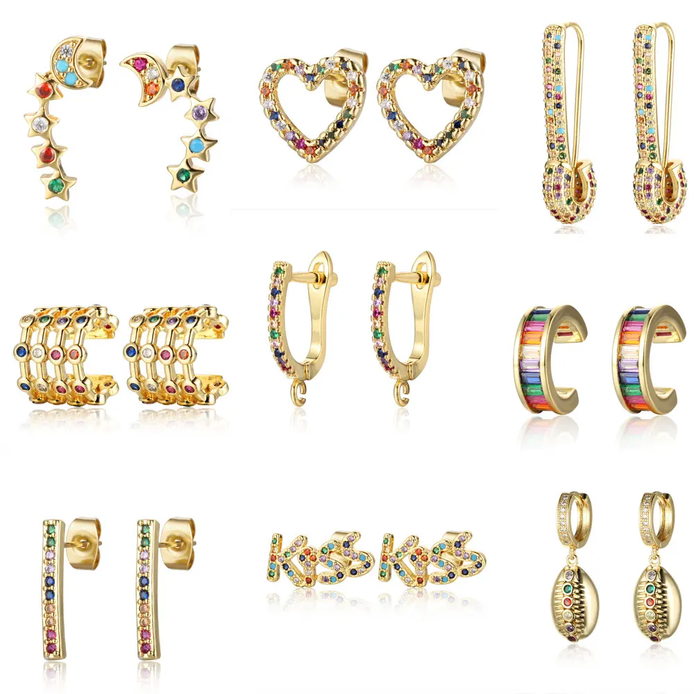 

1pairs 2020 New Trendy Women copper circle bar star heart earrings best gift for Christmas