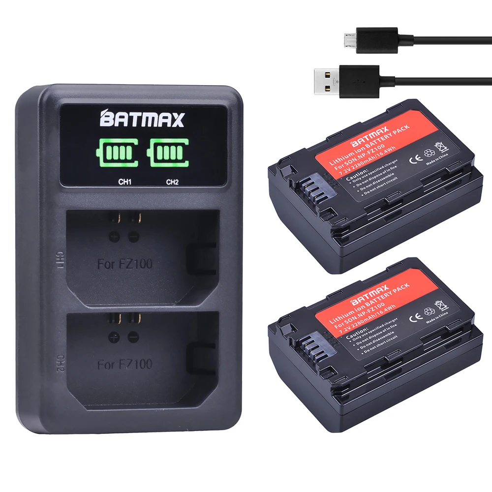 

2Pcs 2280mAh NP-FZ100 NPFZ100 NP FZ100 Battery + LED Dual USB Charger for NP-FZ100, BC-QZ1, a9, a7R III, a7 III,A6600