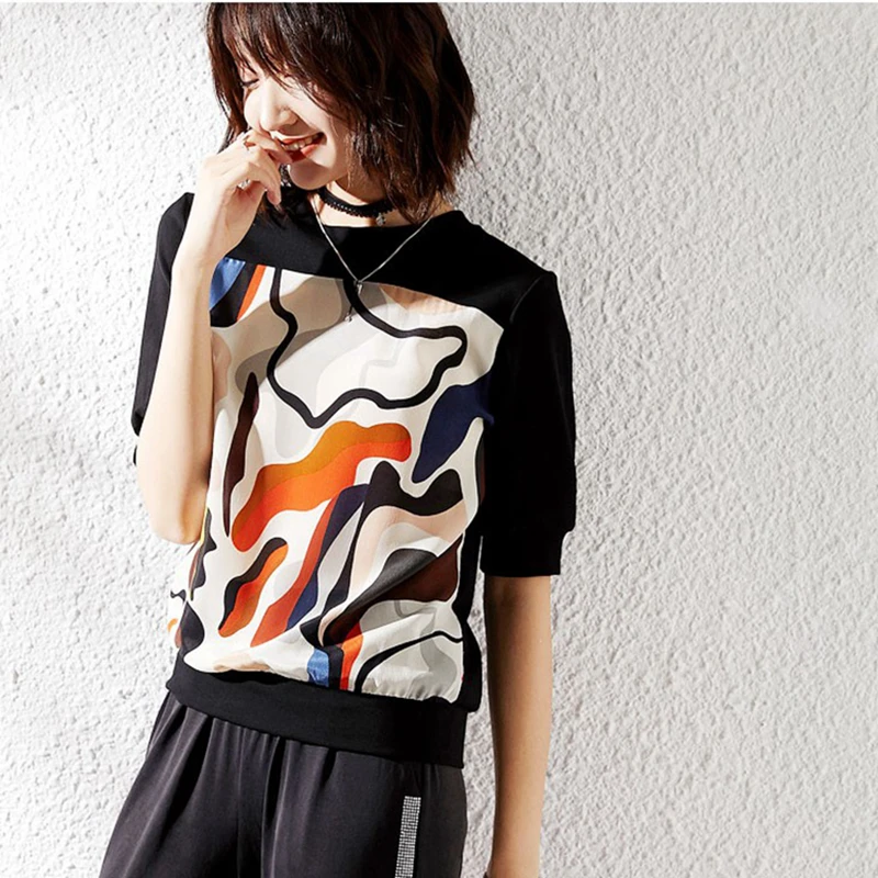 Женская хлопковая футболка с коротким рукавом и круглым вырезом | одежда