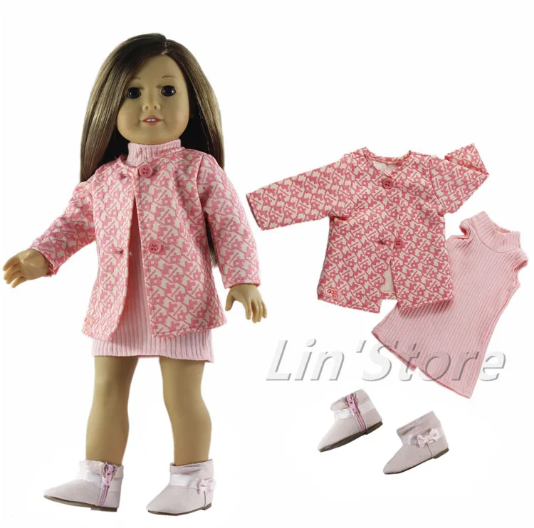 3 PCS Outfit B01 1 компл. Кукольная одежда розовый наряд пальто+ платье для 1" Дюймов Американская кукла много стилей на выбор - Цвет: 3 PCS Outfit B01