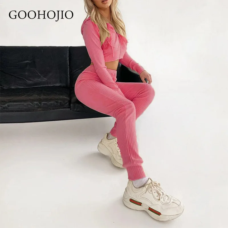 

GOOHOJIO 2021 Spring Autumn Cardigan Clothing Women Sportswear Knitting Leggings Suit Women Leisure Two-piece Suit for Ladies
