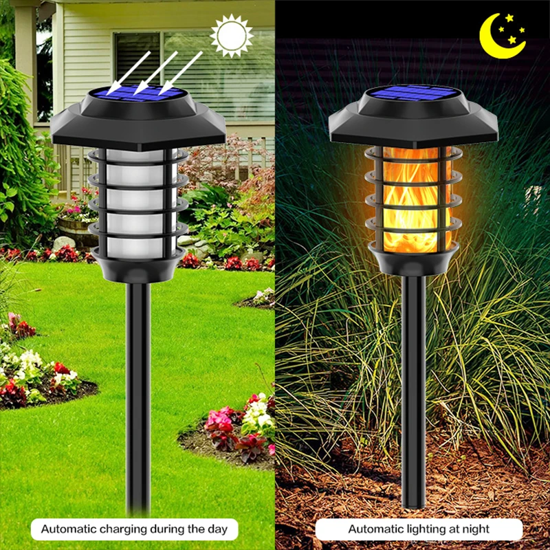 

48/66 LED Solar Flame Lamp Outdoor Torch Waterproof Landscape Lawn Lamp Dancing Flicker Lights for Garden Decor White Lights