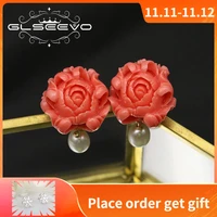 glseevo natural fresh water white pearl stud earrings for women coral powder luxury fine jewelry aretes de mujer ge0412