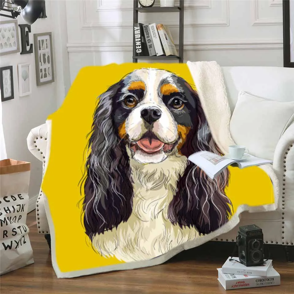 

New Color Pigment Dog Quality Lamb Wool Throw Blanket Cute 3D Animal Print Sherpa Blankets Sofa Bedroom Office Plush Thin Quilt