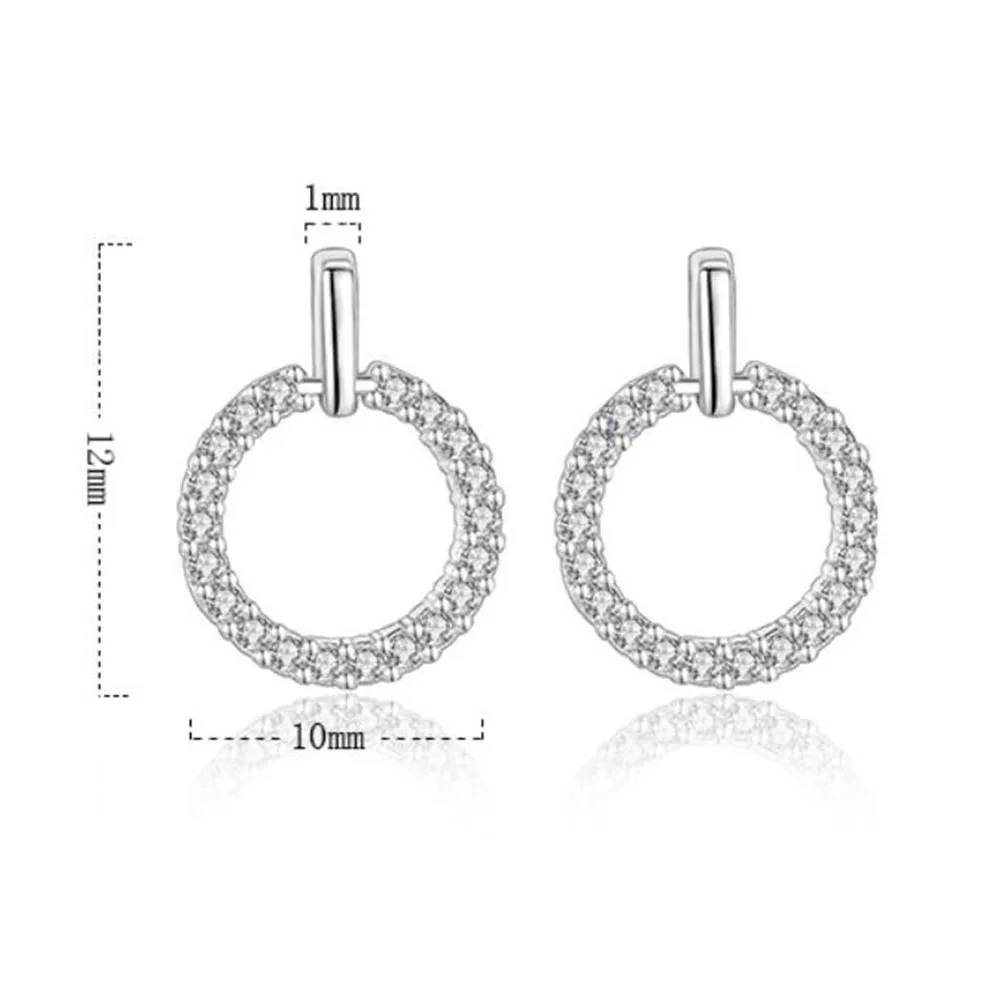 

925 Sterling Silver Stud Earrings High Quality Woman Fashion Jewelry Retro Simple Round Hollow Crystal Zircon Earrings
