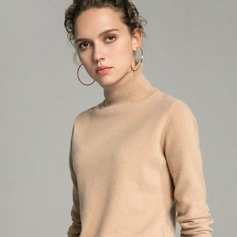 beige camel Осень зима новые свитера для женщин шерсть Трикотаж Дамы Водолазка 8 цветов мягкие Джемперы пуловер - Color: beige camel