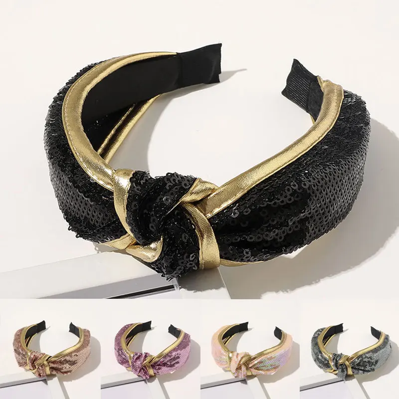 

Hairbands Hair Accessories Sequin Knotted Hair Hoop Bow Hairbands Wide Headband Makeup Head Wrap Headdress Shiny Hairbands New