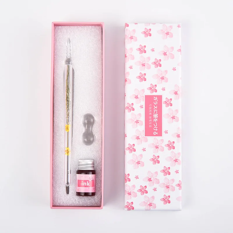 Стеклянная перьевая ручка в эстетике прозрачная форме цветка для письма подарок