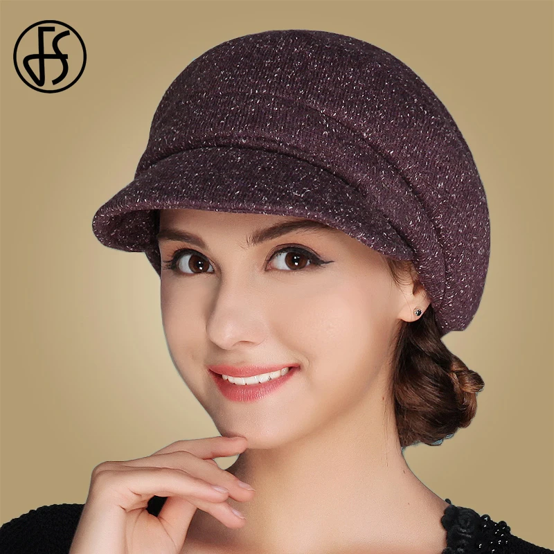 Женская теплая шерстяная шапка FS однотонная уличная фиолетового синего красного