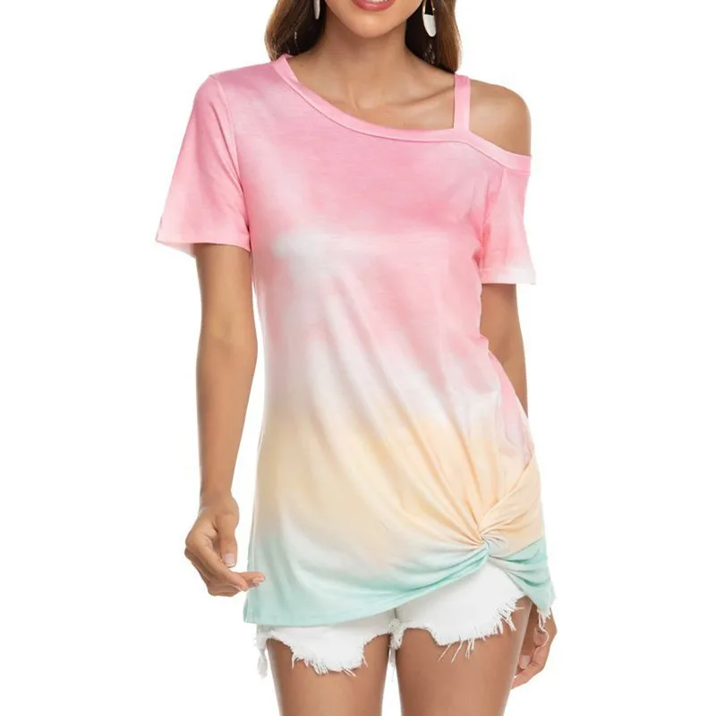 

Women Summer Purple Asymmetrical Sleeve Print T-Shirt Ladies Fashion Solid Color Plus Size Tees Female Brand Casual Tops ZM595