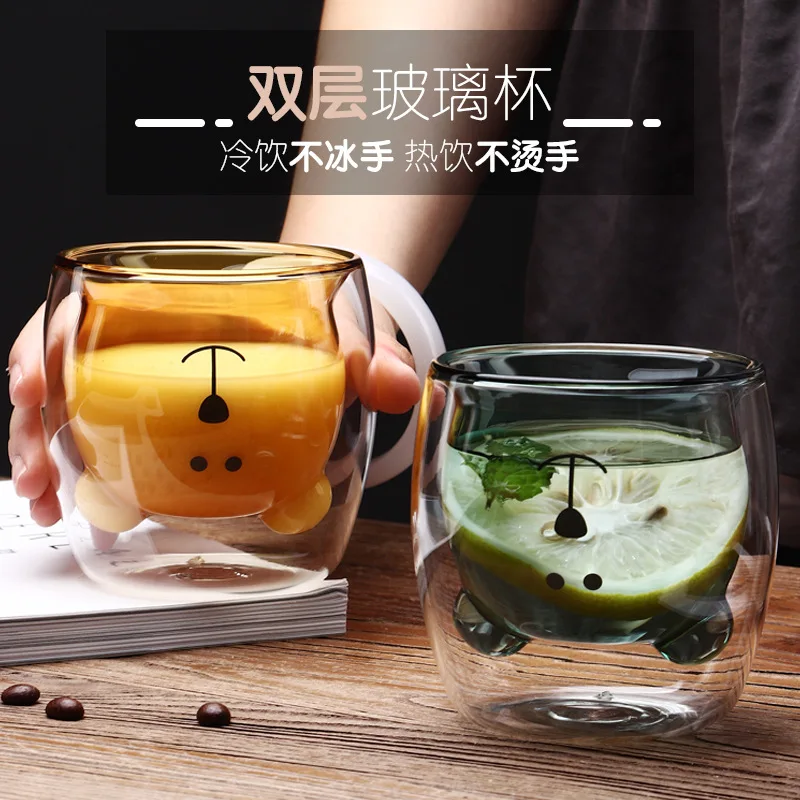 Креативная кофейная кружка с милым медведем двойная стеклянная чашка животным