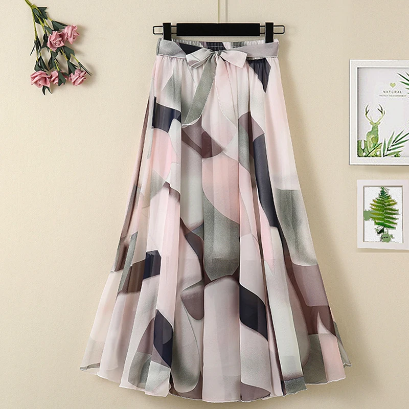 

Женская длинная юбка с высокой талией, шифоновая Пляжная Юбка-миди с цветочным принтом, в богемном стиле, с эластичным поясом, весна-лето 2021