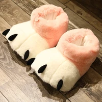 fun animals bear paw ankle boots slippers for winter female house furry fur girls home floor fluffy bear paw claw flip flops