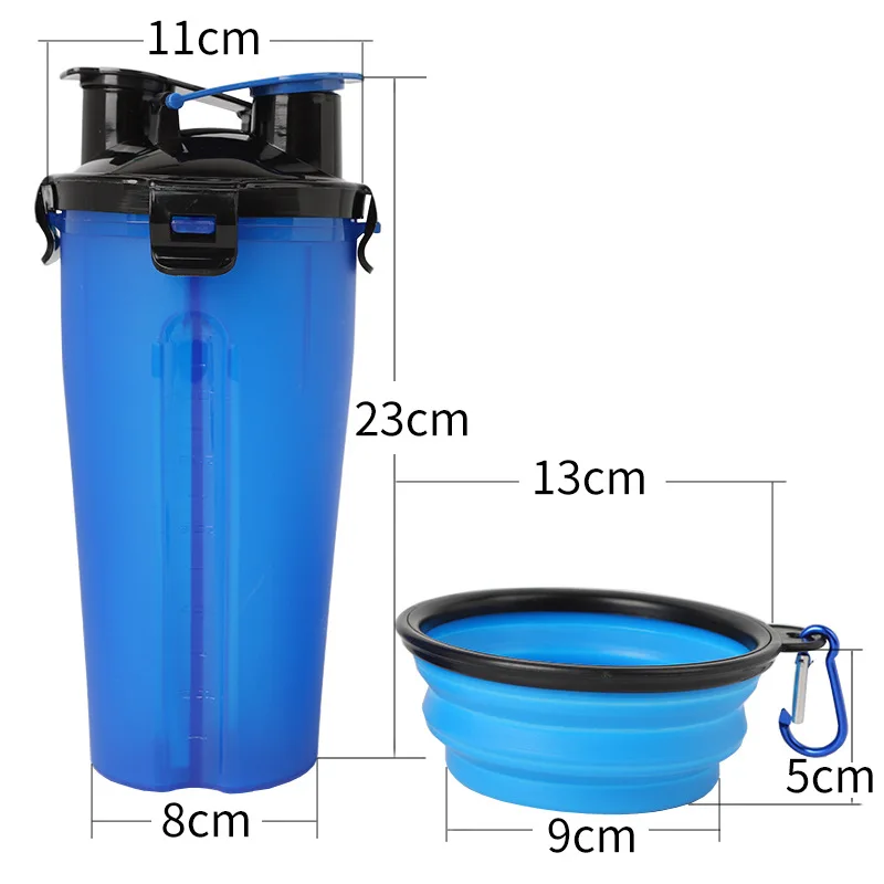 

Travel Pet Feeder Dog Water Bottle Dispenser with Bowl Outdoor 2 in 1 Dog Mug Food Container for 350ml/12oz Water and 250g Snack