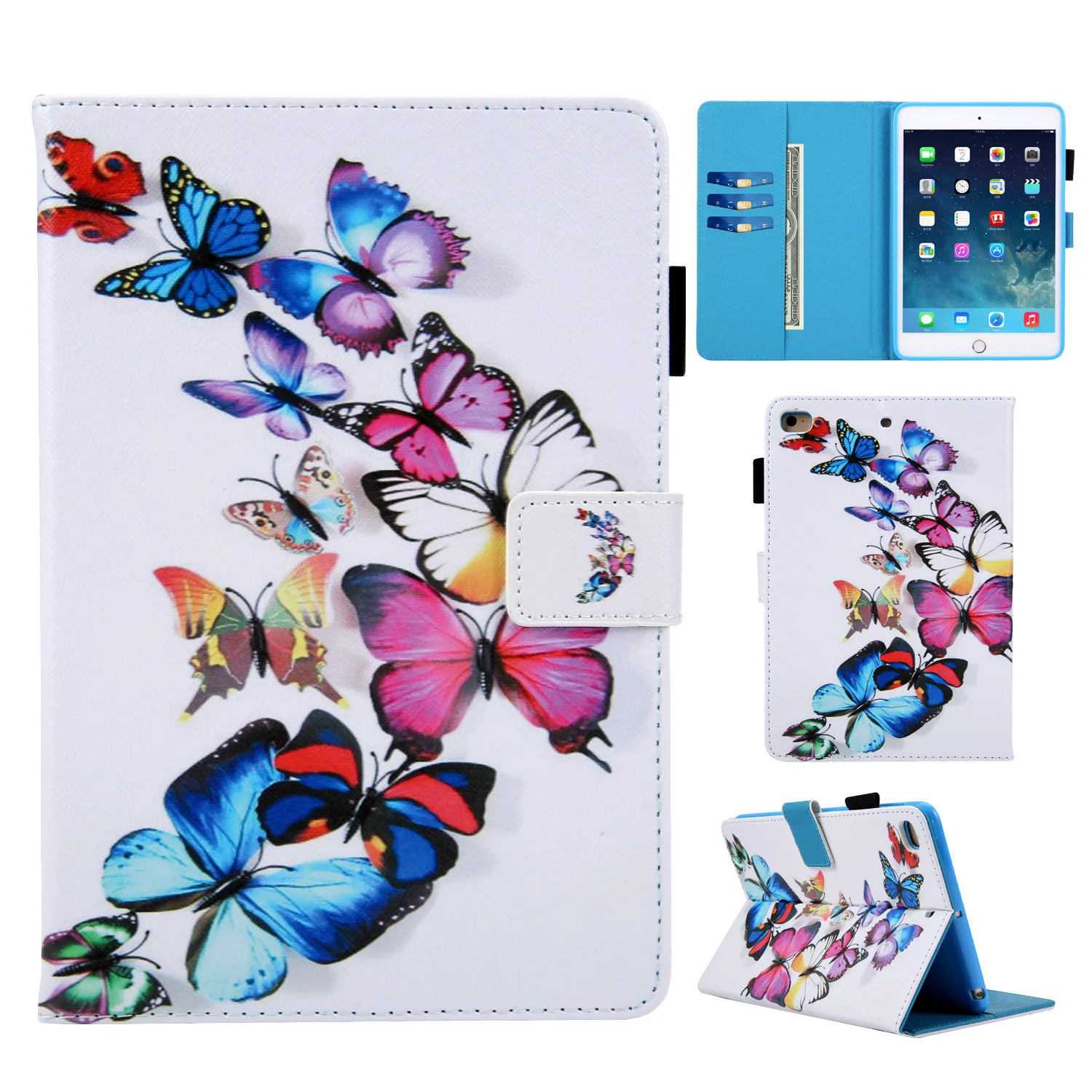 Cute Butterfly Panda Tiger for IPad Air 2 Case Leather Magnetic Cover Wallet Tablet Stand Card Pen Holder A1566 A1567 Flower | Компьютеры