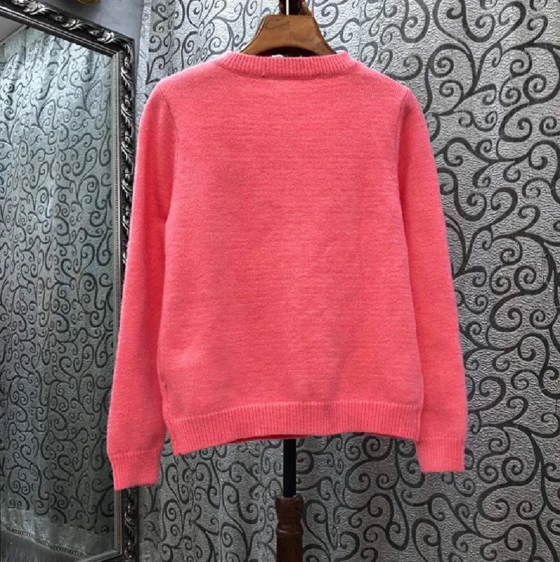 

Tops Fashion New Cardigans Coat 2020 Autumn Winter Casual Sweaters Ladies Bow Deco Rose Red Knitting Long Sleeve Cardigan Tops