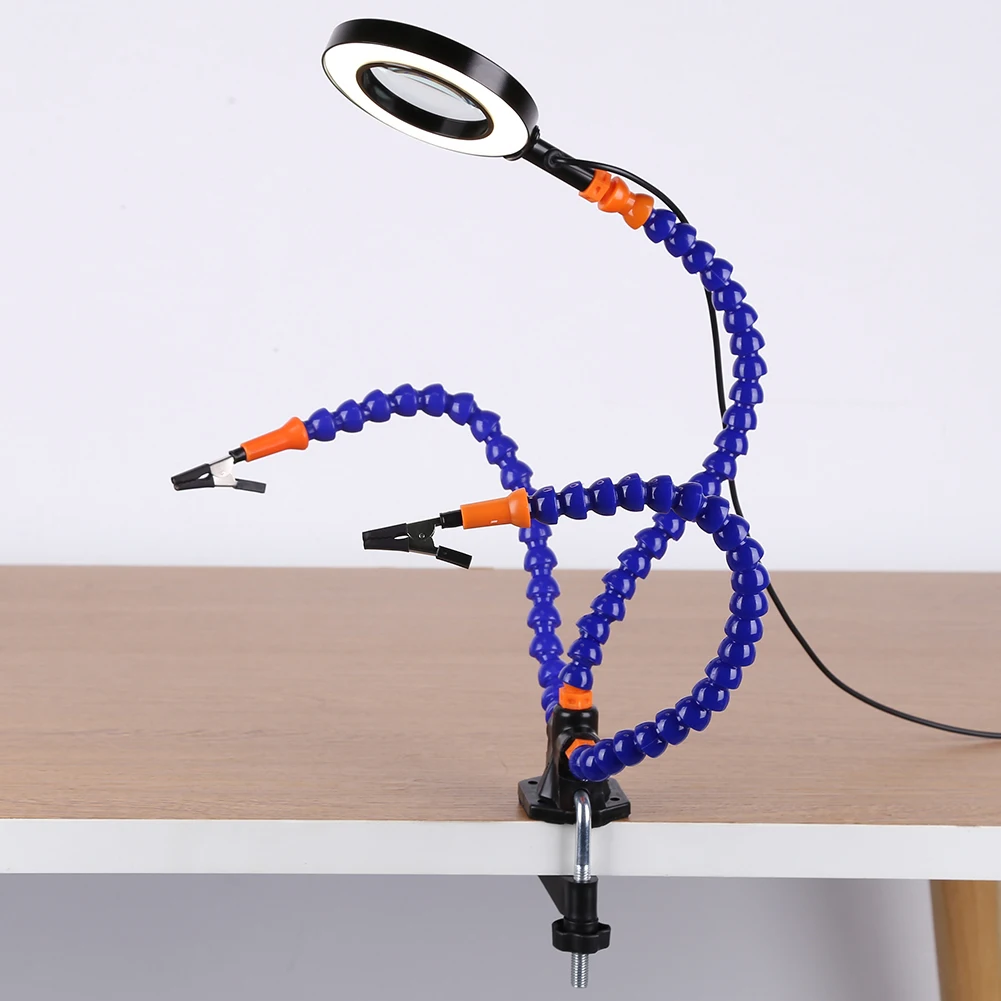 

Сварочная станция с 3 очками лупа USB регулируемая светодиодная подсветка мастерская третья рука держатель для паяльника инструмент