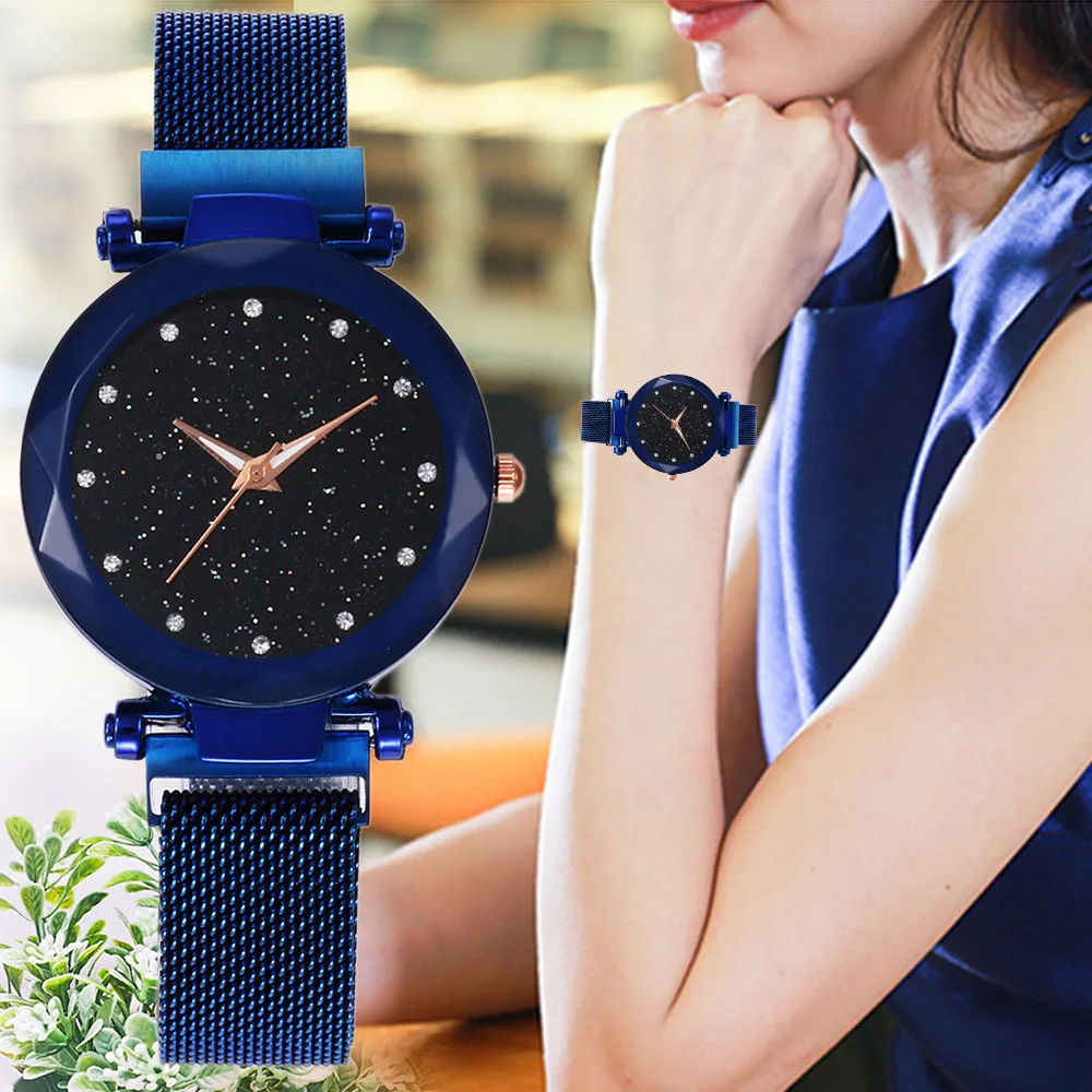 

Luxury Starry Sky Stainless Steel Mesh Bracelet Watches For Women Crystal Analog Quartz Wristwatches Ladies Sports Dress Cloc