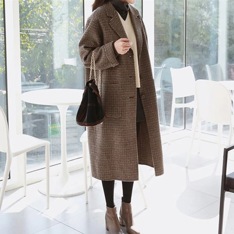 

Женское шерстяное пальто в стиле «гусиные лапки», Осень-зима 2019