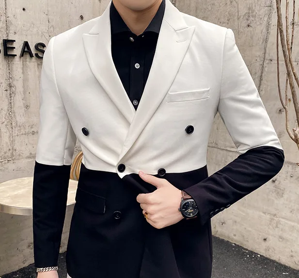 white Only Blazer Traje Novio, мужские вечерние костюмы контрастных цветов, мужские костюмы для сцены, приталенные костюмы, брюки для выпускного, двубортный костюм, мужской костюм - Цвет: white Only Blazer