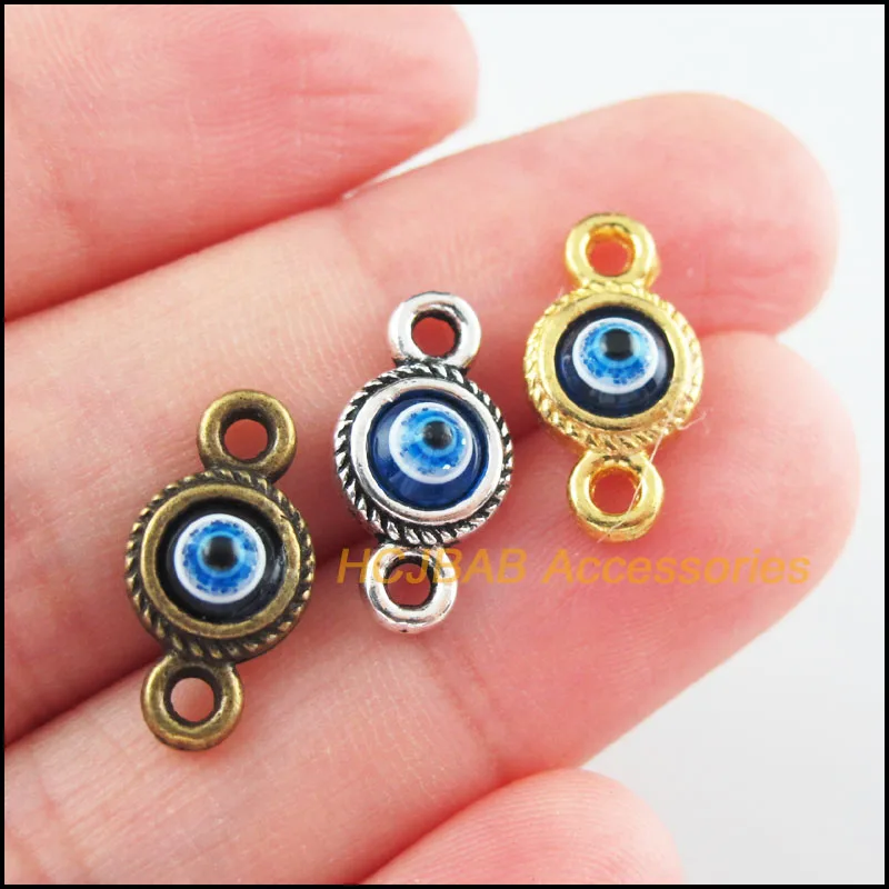 

30Pcs Gold Tibetan Silver Bronze Tone Round Eye Resin Charms Connectors 8x16mm