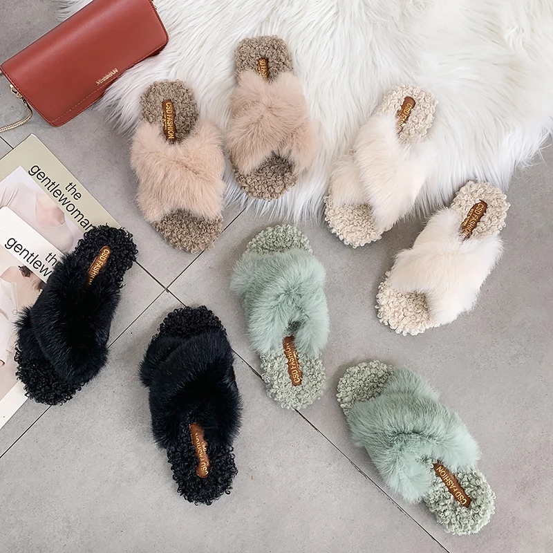 Высококачественные тапочки из натуральной овчины Модные женские зимние теплые