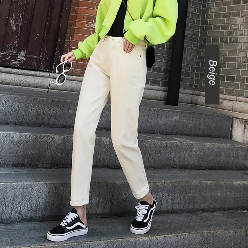 Хлопковые белые джинсы для женщин с высокой талией шаровары мам весны 2020 нового