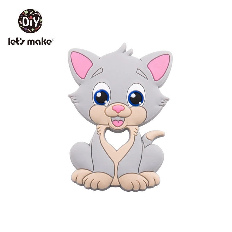 gray cat Давайте сделаем детский Прорезыватель для грызунов, 1 шт., 4-6 месяцев, кролик, животное, кролик, BPA бесплатно, сделай сам, пустышка, цепь, силиконовый прорезыватель, прорезыватель, игрушки для прорезывания зубов - Цвет: gray cat
