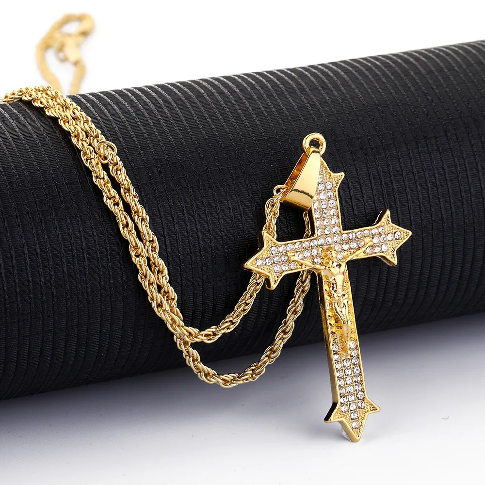 

Fashion hip-hop men's necklace personality cross set diamond pendant necklace