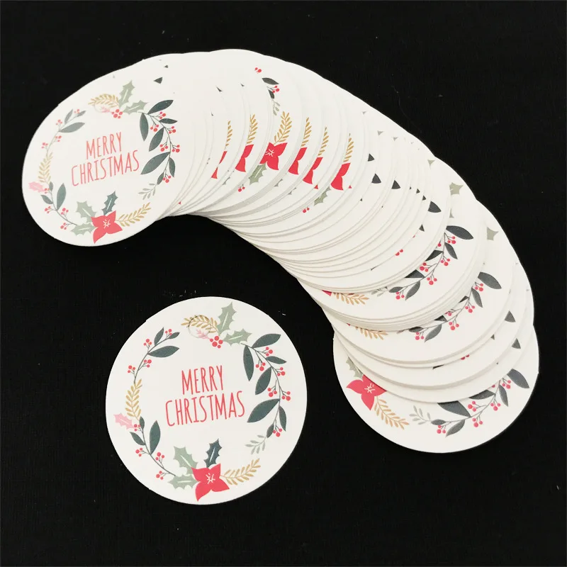 

50PCs/Set Merry Christmas Round Tag Small Message Card Mini Hanging Ornament Xmas Party Biscuit Gift Package Tags Decor