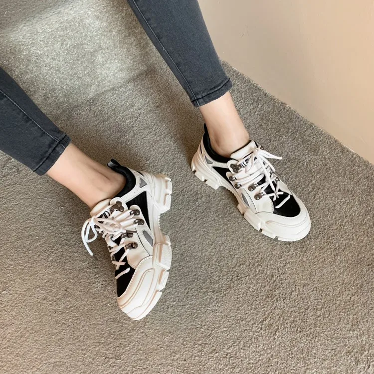 MLJUESE 2020 модные кроссовки из коровьей кожи черного цвета Повседневная обувь Сезон