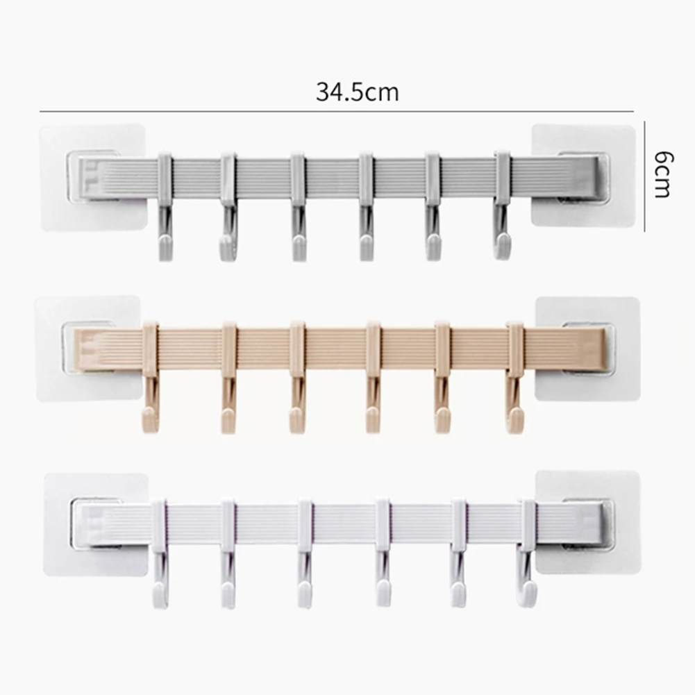 

6-Hook Strong Adhesion Kitchen Bathroom Storage Hook Holder Traceless Wall Door Hanger Rack No Punch Towel Spoon Organizer