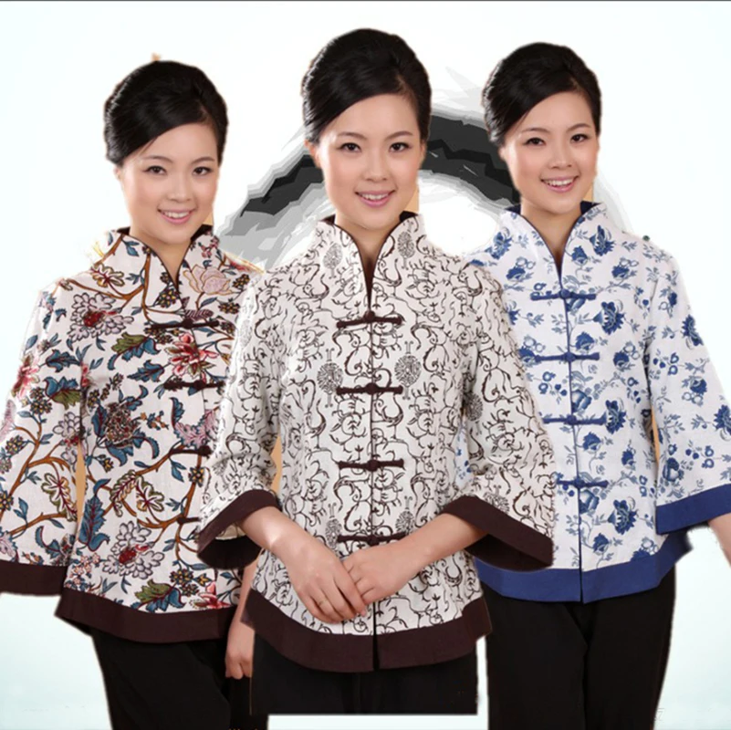 Китайский топ Женская куртка традиционный Топ Ципао рубашка китайский с длинным
