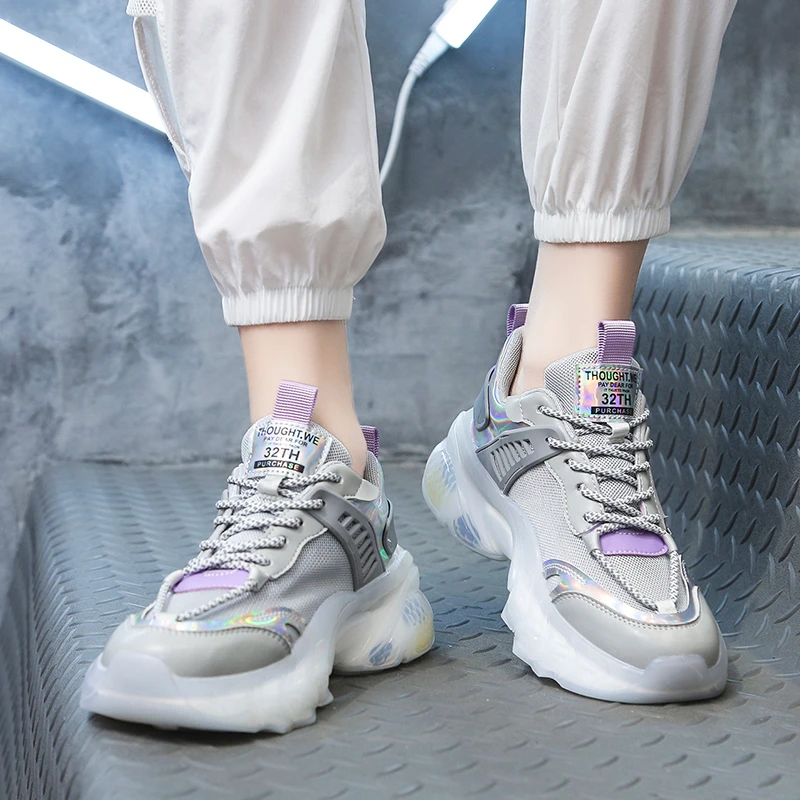 

New Chunky Sneakers Women Designer Jelly Sole Platform Shoes Fashion Breathable Sport Casual Vulcanized Shoes Women Basket Femme