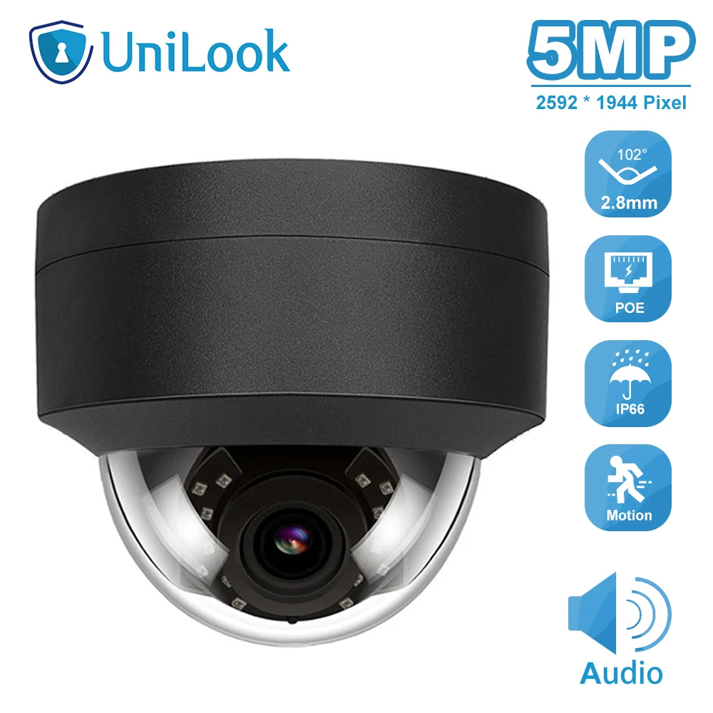 UniLook (Hikvision совместимый) 5 Мп купольная POE ip камера Встроенный микрофон в/наружная