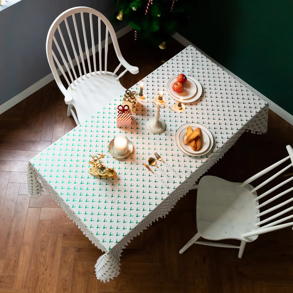 Простая зеленая скатерть с рождественским лосем бежевая льняная хлопковая