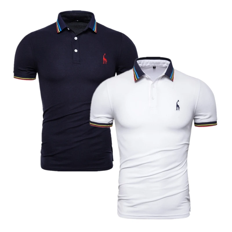 Мужская приталенная рубашка поло с вышивкой оленя Повседневная деловая жирафом 2