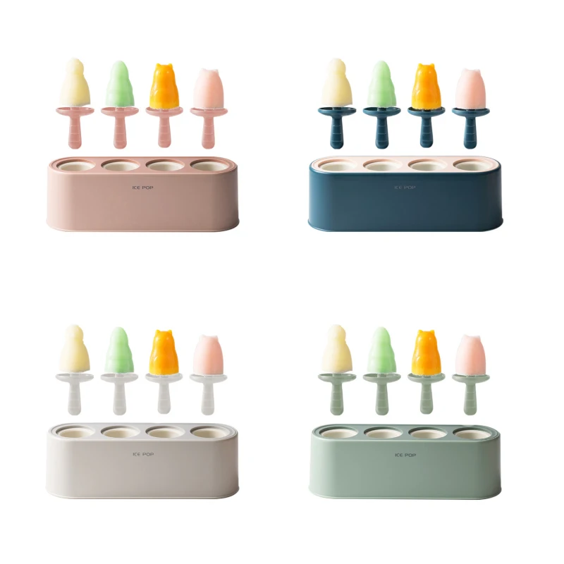 

4 Cell Big Size Silicone Ice Cream Mold Popsicle DIY Homemade Dessert Freezer Fruit Juice Ice Pop Maker Mould With Sticks