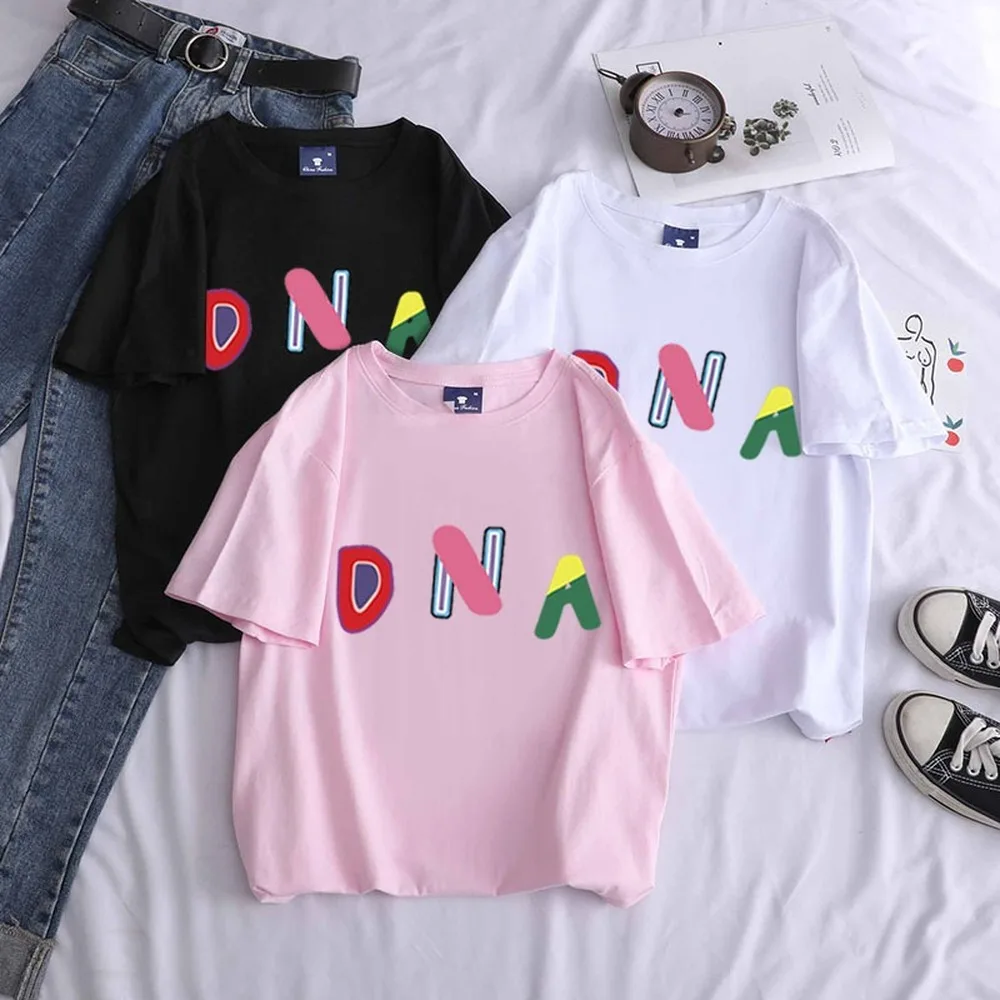 

Y2k летние топы размера плюс новые конфетного цвета хлопковая Футболка ДНК Графические футболки для женщин