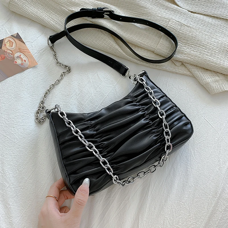 

Small PU Leather Crossbody Bag for Women 2021 Fashion Summer Lady Baguette Armpit Shoulder Purse and Handbag Trends Luxury