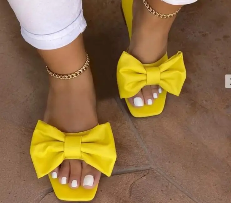 

Spring/summer new 2021 outdoor flat leather bow non-slip beach lady slippers casual all-match fashion women sandals