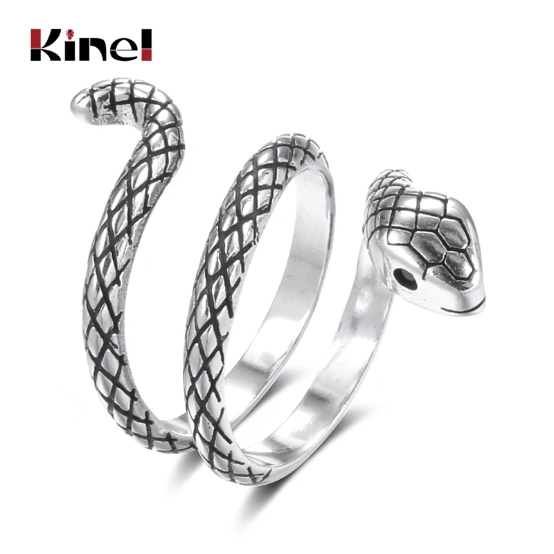 Модные кольца Kinel в виде змеи для женщин кольцо из тибетского серебра с тяжелыми