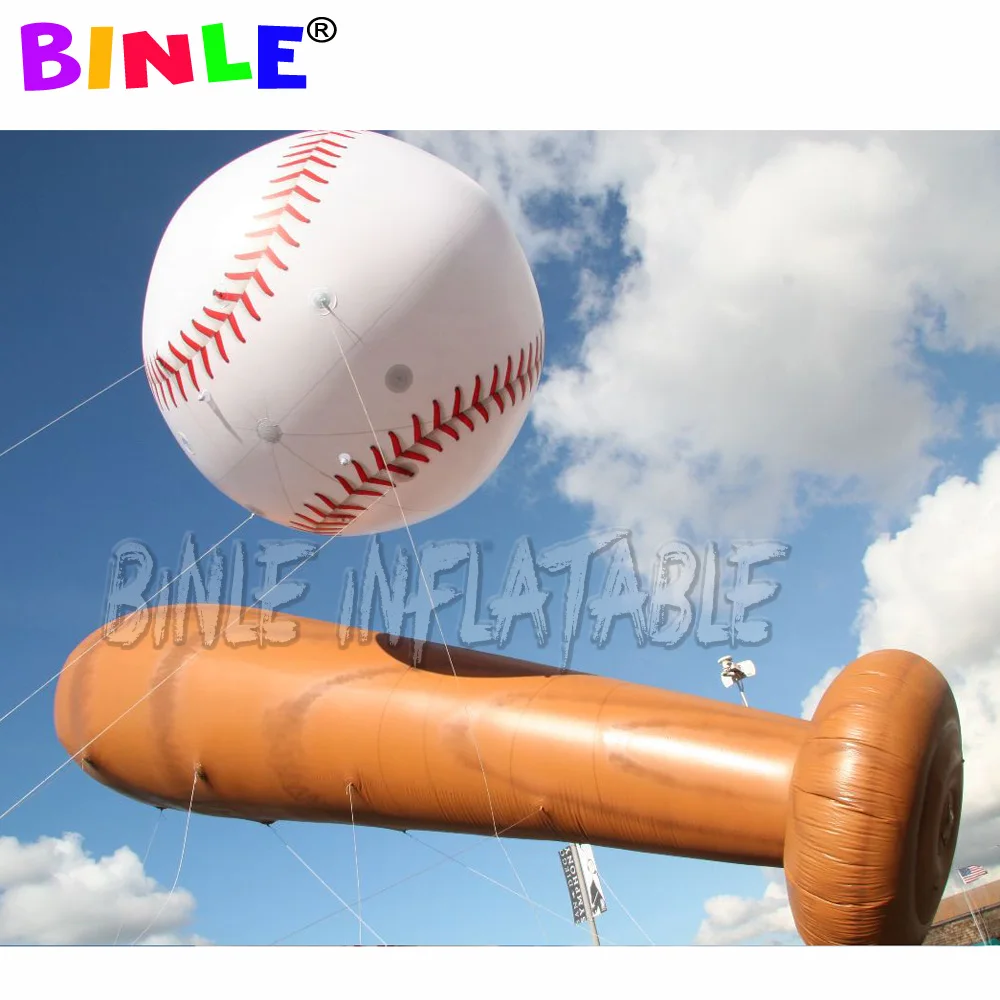 Promotional 26ft flying giant inflatable Baseball Bat and 10ft baseball helium balloon for outdoor sports event decoration