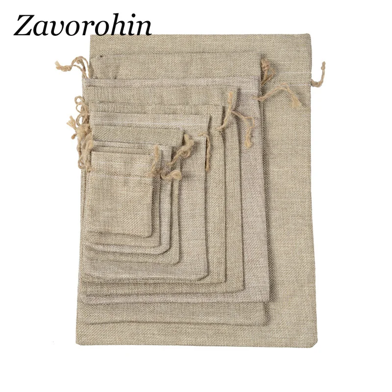 

10 Pcs/lot 20*25, 25*35cm Big Size Jute Linen Drawstring Bags For Christmas Gift Travel Storage Bag Can Custom Logo