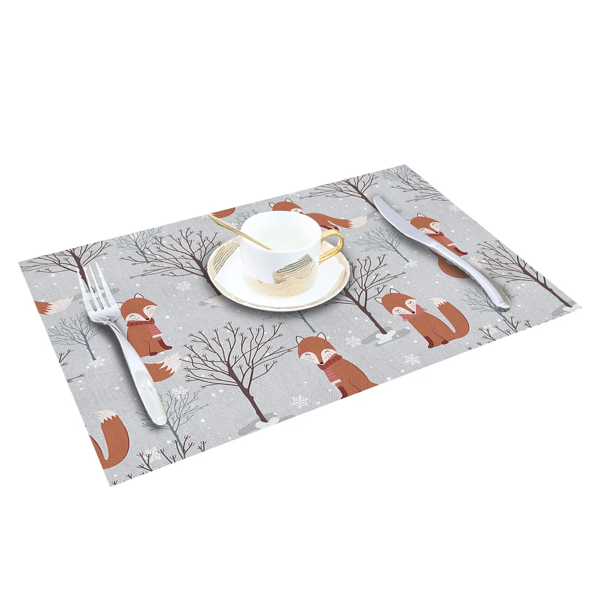 Коврик для обеденного стола с коричневыми лисьими веточками теплоизоляционный